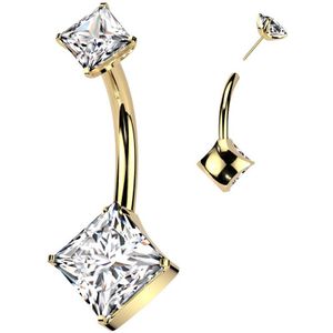 Threadless Titanium Navelpiercing met Diamant Geslepen Steentjes - Goud