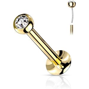 Threadless Labret Piercing met 2 mm Kristallen Bal - 1 mm - 8 mm - Gold