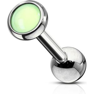 Gekleurde oor piercing met gekleurde plat opaal steentje - Groen