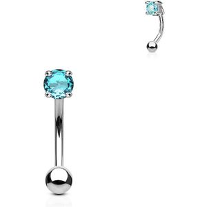 Gebogen barbell met aqua prong set ronde diamant