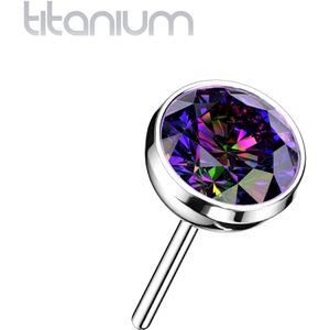 Gekleurde Massief Titanium Threadless Top met Gekleurde Steentje - Zilver - Vitrail Medium - 2 mm