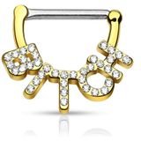 Tepel clicker met 'BITCH' in kristallen - 1.6 mm - zilver