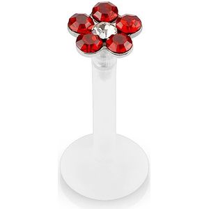 Labret van bioflex met kristallen bloemetje - rood
