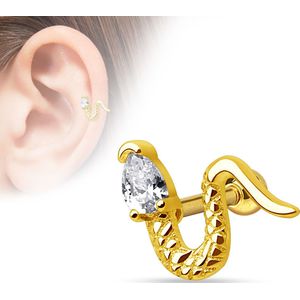 Helix piercing met sierlijke slang met kristallen kop - goud