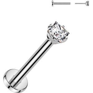 Threadless Titanium Labret met Vierkant Prong Set Kristalletje - Zilver - 1.2 mm