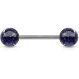 Massief titanium barbell met UV glitter balletjes - Roze