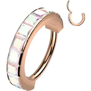 Gekleurde Stalen Segmentring Belegd met Gekleurde Vierkante Steentjes - Rosé Goud - 1.2 mm - 10 mm - Aurora Borealis