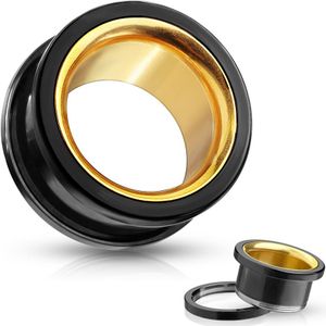 Zwart met gouden double flared screw fit tunnel - 16 mm