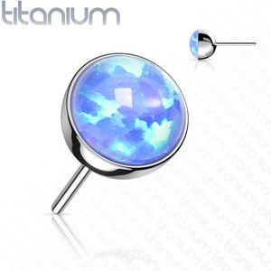 Massief Titanium Threadless Top met Gekleurde Opaal Steen - Zilver - Opaal Blauw - 4 mm