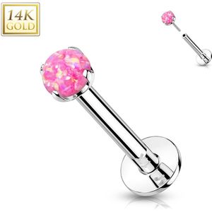 Massief Gouden Threadless Labret met Platte Achterkant en Gekleurde Opaal Steen Top