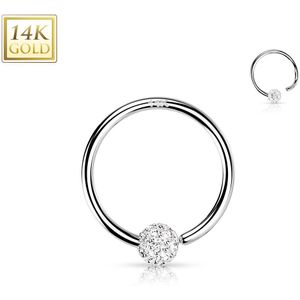 14 kt. Gouden Ball Closure Ring met Steentjes Belegde Bal - Wit Goud - 1.2 mm - 10 mm