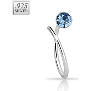 Sterling zilveren neus ring met gekleurd kristallen einde – 10 mm – Lichtblauw