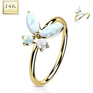 Massief Gouden Neus Ring met Gekleurde Opaalstenen/Kristallen Vlinder