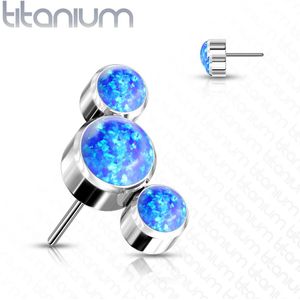 Massief Titanium Threadless Top met Drie Gekleurde Opaal Steentjes - Zilver - Opaal Blauw