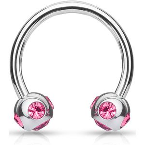 Circular barbell met 5-delige juwelen balletjes - 1.2 mm - 10 mm - 4 mm - Roze