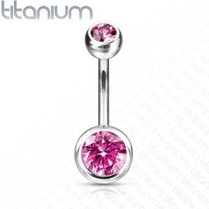 Titanium navelpiercing met roze diamanten - 8 mm - 4 & 6 mm