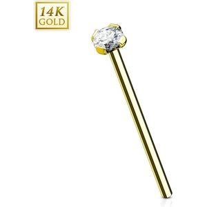 Lange 14Kt. gouden fishtail neuspiercing met helder diamantje - 0.8 mm
