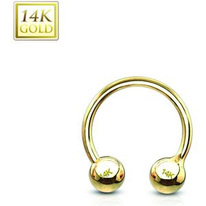 14Kt. gouden circular barbell met balletjes - 1.2 mm - 10 mm - 4 mm