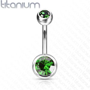 Titanium navelpiercing met groene diamanten - 12 mm - 5 & 8 mm