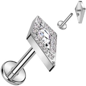 Stijlvolle Interne Titanium Labret met kristallen Speer Top - Zilver