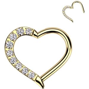 Hartjes Gevormde Titanium Segment Ring met Half Bezet met Steentjes  - Goud - 8 mm - Rechts