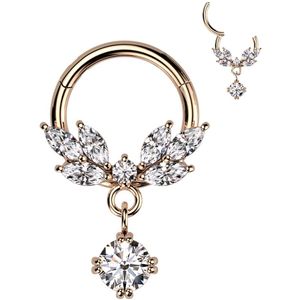 Segment Ring met kristallen ornament en glimmend hangertje – 8 mm – Rose Goud