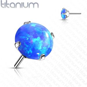 Massief Titanium Threadless Top met Prong-set Gekleurde Opaal Steen - Zilver - Opaal Blauw - 3 mm