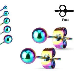 Paar oorknopjes met hol balletje - 6 mm - regenboog