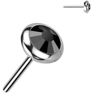 Threadless platte Titanium ronde top met Bezel set Kristal - Zilver - 3mm - Zwart