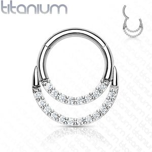 Titanium piercing ring met vast segment en 2 lagen kristallen – 10 mm