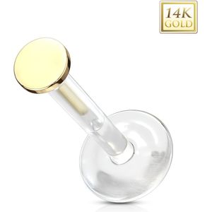 Bioflex labret met 14kt. gouden ronde top – 3 mm – Geel Goud