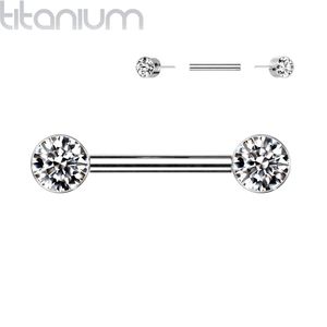 Threadless Titanium Tepelpiercing met Gekleurde Steentjes - 14 mm - 6 mm - Helder