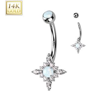 14 Karaats Gouden navelpiercing met Markies geslepen Ster steen - Witgoud - Wit