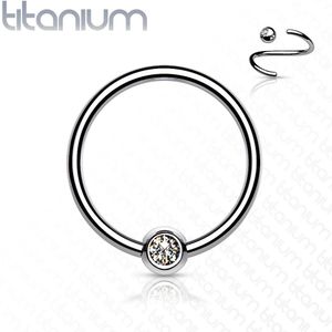 Titanium Ball Closure Ring met bezel set kristallen balletje - 1.0 mm - 10 mm