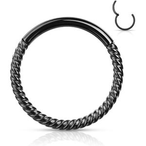 Piercing ring met vast segment en gedraaid staafje – 1.0 mm – 8 mm – Zwart