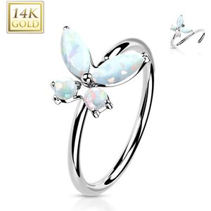 Massief Gouden Neus Ring met Gekleurde Opaalstenen/Kristallen Vlinder