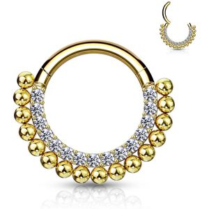 Segment Ring met scharnier en een rij kristallen en balletjes - 6 mm - Gold