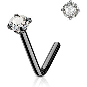 Zwarte titanium plated neus stud met rond helder kristal - 1 mm