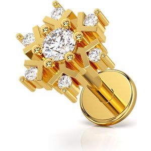 Intern Geschroefde Labret met Sneeuwvlok en groot Gecentreerd Steentje - Goud