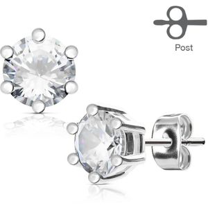 Paar oorbellen met heldere prong set diamant - 3 mm