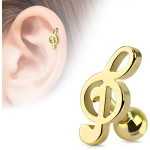 Gekleurde oor piercing in de vorm van muziek sleutel - Goud