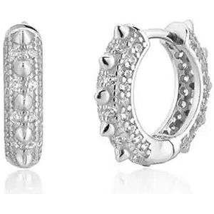 Zilver Huggie Oorbellen met Kristallen en Spikes - Zilver
