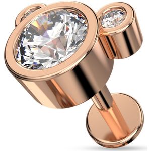 Intern Geschroefde Labret met Bezel Set Beertje - Rose Goud
