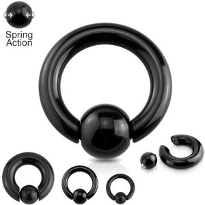 Zwarte ball closure ring met springveer balletje- 3 mm - 12 mm