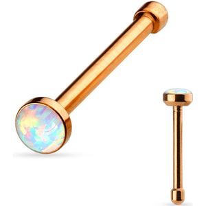 Neuspiercing met platte witte Opaal steen - rosé goud