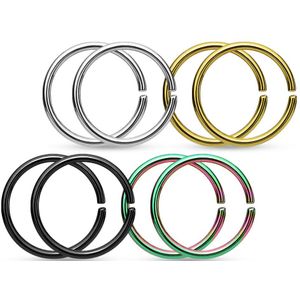Set van acht piercing ringen met verschillende platings - 0.8 mm - 6 mm