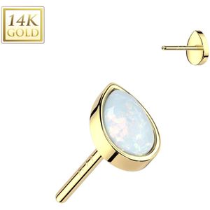 14kt. Gouden Threadless Top met Peervormige Bezel set Opaal Steen - Goud - Wit