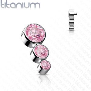 Intern Geschroefde Titanium Top met 3 Gekleurde Aflopende Steentjes - 1.2 mm - Roze