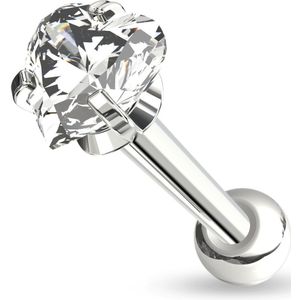 Basis Cartilage Stud met Helder Harten Steentje - Zilver - 6 mm