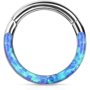 Piercing ring met vast segment en voorkant opaal steen – 1.2 mm – 10 mm – Opaal Blauw